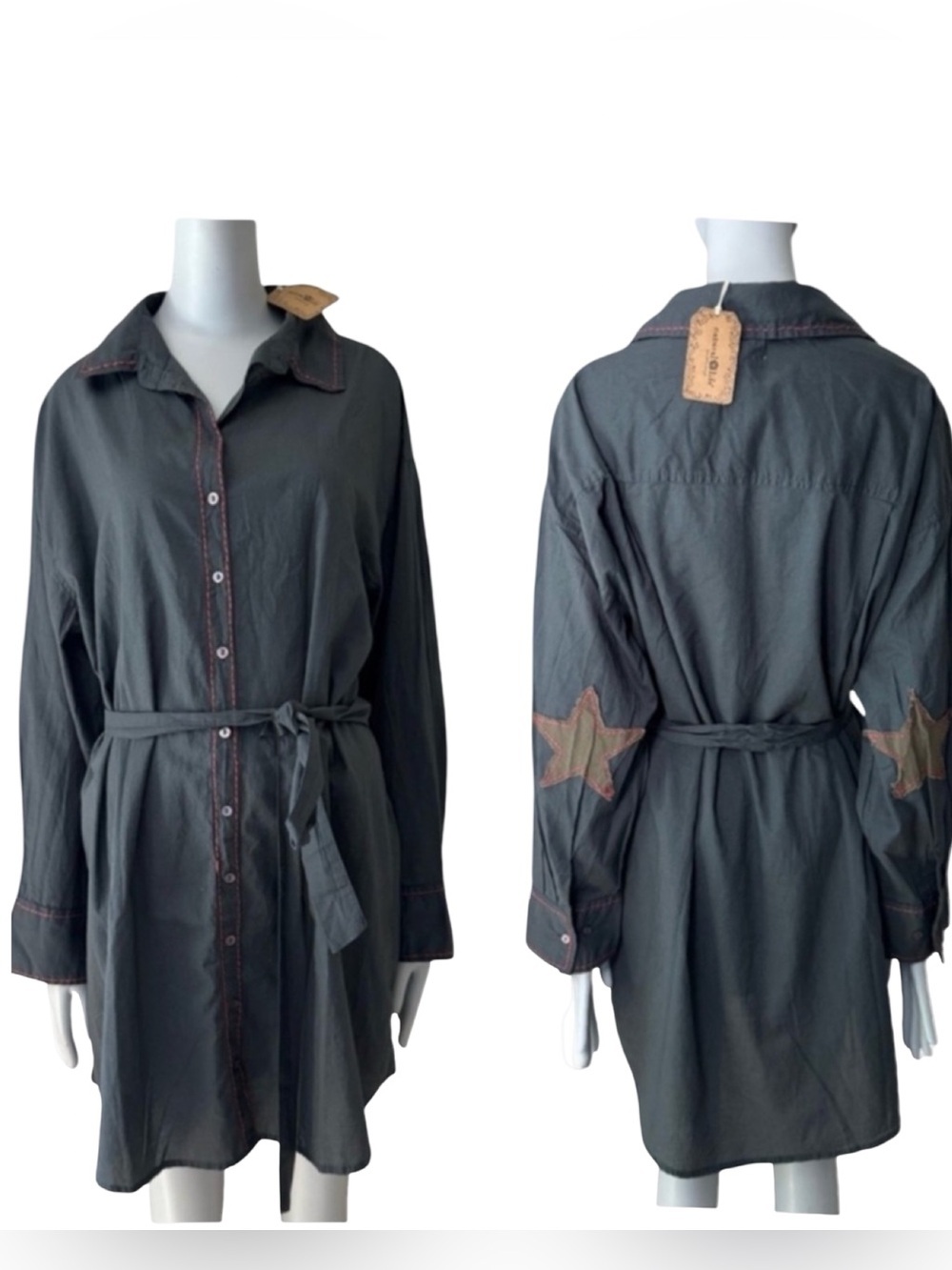 NWT Natural Life Star Patch Cotton Shirt Dress - Medium